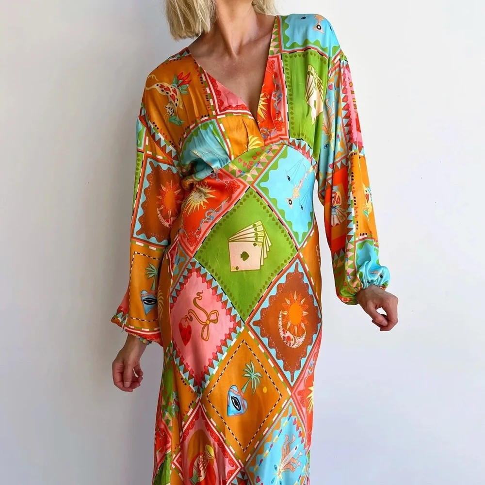 Never Fully Dressed balloon sleeve midaxi dress in multi print